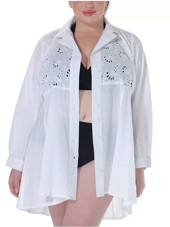 Raviya Other - NWT Raviya White Eyelet Button-Front Tunic Shirt Sz 1X